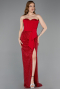 Robe de Soirée Longue Perlé Rouge ABU5988