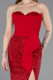Robe de Soirée Longue Perlé Rouge ABU5988