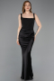 Robe de Soirée Longue Satin Noir ABU5990