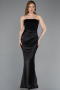 Robe Queue De Poisson Satin Longue Noir ABU5820