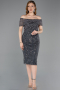 Robe De Soirée Midi Perlé Anthracite ABK2592