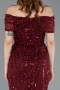Robe De Soirée Midi Perlé Rouge Bordeaux ABK2592