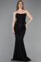 Robe Queue de Poisson Longue Dantelle Noir ABU5993