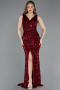 Robe De Soirée Longue Rouge Bordeaux ABU5281