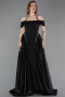 Robe de Soirée Longue Satin Noir ABU5995