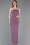 Robe De Soirée Perlé Longue Lavande ABU5550