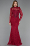 Robe De Soirée Dantelle Longue Couleur Cerise ABU5734