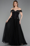 Robe de Soirée Longue Dantelle Noir ABU5996