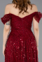 Robe De Soirée Midi Perlé Rouge Bordeaux ABK2594