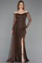 Robe de Soirée Longue Dantelle Brun ABU5999