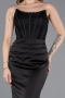 Robe de Soirée Longue Satin Noir ABU6000