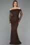 Robe de Soirée Longue Dantelle Brun ABU6004