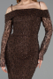 Robe de Soirée Longue Dantelle Brun ABU6004