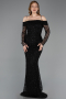 Robe de Soirée Longue Dantelle Noir ABU6004