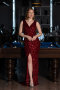 Robe De Soirée Longue Rouge Bordeaux ABU5281