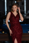 Robe De Soirée Longue Rouge Bordeaux ABU5281