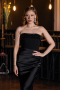 Robe Queue De Poisson Satin Longue Noir ABU5820