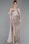 Robe De Soirée Squameuse Longue Beige ABU4085