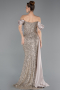 Robe De Soirée Squameuse Longue Beige ABU4085