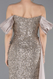 Robe De Soirée Squameuse Longue Beige ABU4085