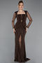 Robe de Soirée Longue Dantelle Brun ABU6014