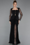 Robe de Soirée Longue Dantelle Noir ABU6014