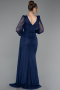 Robe de Soirée Longue Dantelle Bleu Marine ABU6016