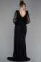 Robe de Soirée Longue Dantelle Noir ABU6016