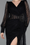 Robe de Soirée Longue Dantelle Noir ABU6016