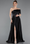 Robe de Soirée Longue Satin Noir ABU6019