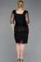 Robe De Invitation Grande Taille Midi Perlé Noir ABK2580
