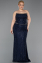 Robe De Soirée Grande Taille Longue Dantelle Bleu Marine ABU5994