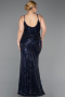 Robe de Soirée Grande Taille Longue Perlé Bleu Marine ABU6013