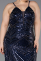 Robe de Soirée Grande Taille Longue Perlé Bleu Marine ABU6013