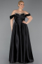 Robe De Soirée Grande Taille Longue Satin Noir ABU5726