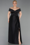 Robe de Soirée Grande Taille Longue Satin Noir ABU2355