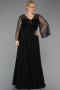 Robe De Soirée Grande Taille Mousseline Longue Noir ABU5875