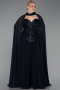 Robe De Soirée Grande Taille Longue Mousseline Bleu Marine ABU5940