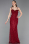 Robe de Soirée Longue Dantelle Rouge Bordeaux ABU6040