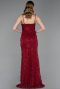 Robe de Soirée Longue Dantelle Rouge Bordeaux ABU6040