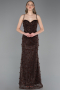 Robe de Soirée Longue Dantelle Brun ABU6040