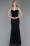 Robe de Soirée Longue Dantelle Noir ABU6040
