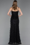 Robe de Soirée Longue Dantelle Noir ABU6040