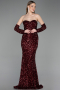 Robe de Soirée Longue Squameuse Rouge Bordeaux ABU6041
