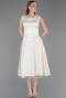 Robe de Soirée Midi Squameuse Blanc ABK2602
