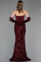 Robe de Soirée Longue Squameuse Rouge Bordeaux ABU6041