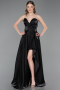 Robe de Soirée Longue Satin Noir ABU6049