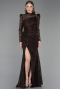 Robe de Soirée Longue Dantelle Brun ABU6050