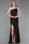 Robe de Soirée Longue Dantelle Brun ABU6050