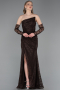 Robe de Soirée Longue Dantelle Brun ABU6050